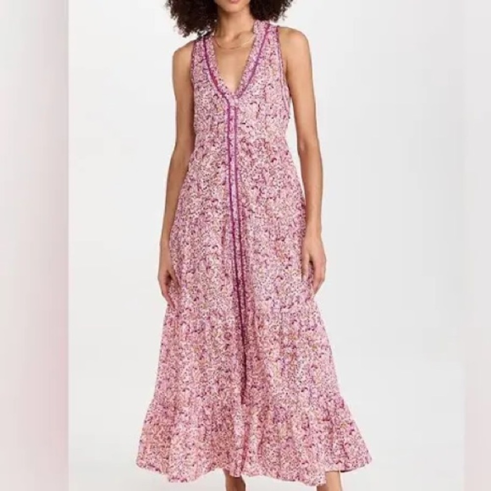 Poupette st Barth women’s floral button up maxi dress pockets medium